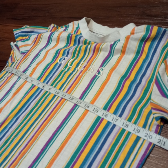 Guess originals embroidered spell out logo multicolor striped tee retro style - Picture 8 of 9